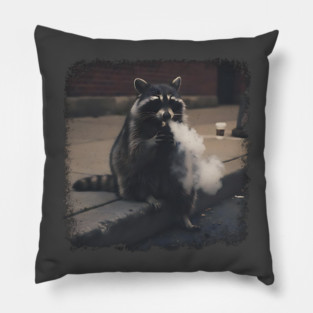 Vaping Street Cat, Raccoon sitting on curb Pillow