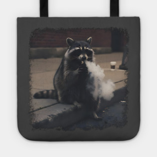 Vaping Street Cat, Raccoon sitting on curb Tote