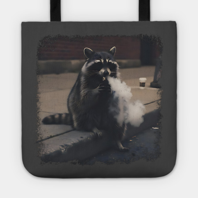 Vaping Street Cat, Raccoon sitting on curb Tote by Luxinda