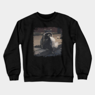 Vaping Street Cat, Raccoon sitting on curb Crewneck Sweatshirt