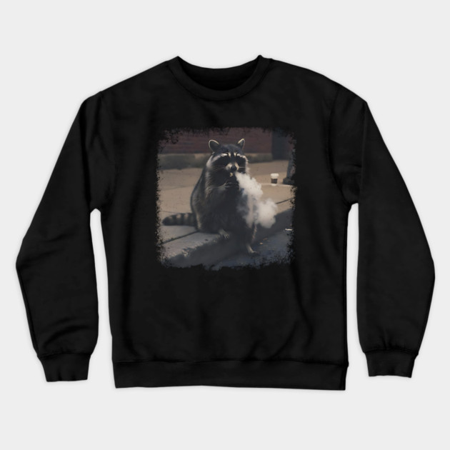 Vaping Street Cat, Raccoon sitting on curb Crewneck Sweatshirt by Luxinda