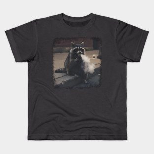 Vaping Street Cat, Raccoon sitting on curb Kids T-Shirt