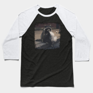 Vaping Street Cat, Raccoon sitting on curb Baseball T-Shirt
