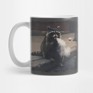 Vaping Street Cat, Raccoon sitting on curb Mug