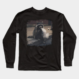 Vaping Street Cat, Raccoon sitting on curb Long Sleeve T-Shirt