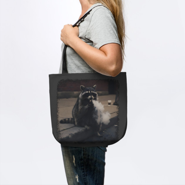 Vaping Street Cat, Raccoon sitting on curb by Luxinda