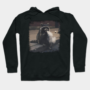 Vaping Street Cat, Raccoon sitting on curb Hoodie
