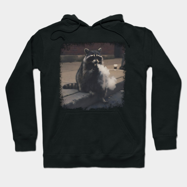 Vaping Street Cat, Raccoon sitting on curb Hoodie by Luxinda