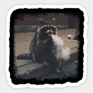 Vaping Street Cat, Raccoon sitting on curb Sticker