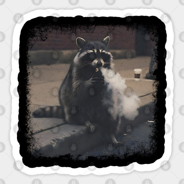 Vaping Street Cat, Raccoon sitting on curb Sticker by Luxinda