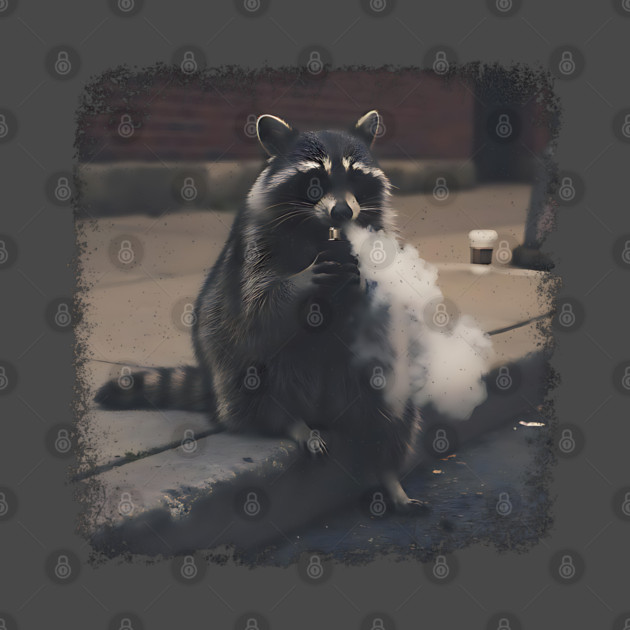Vaping Street Cat, Raccoon sitting on curb by Luxinda