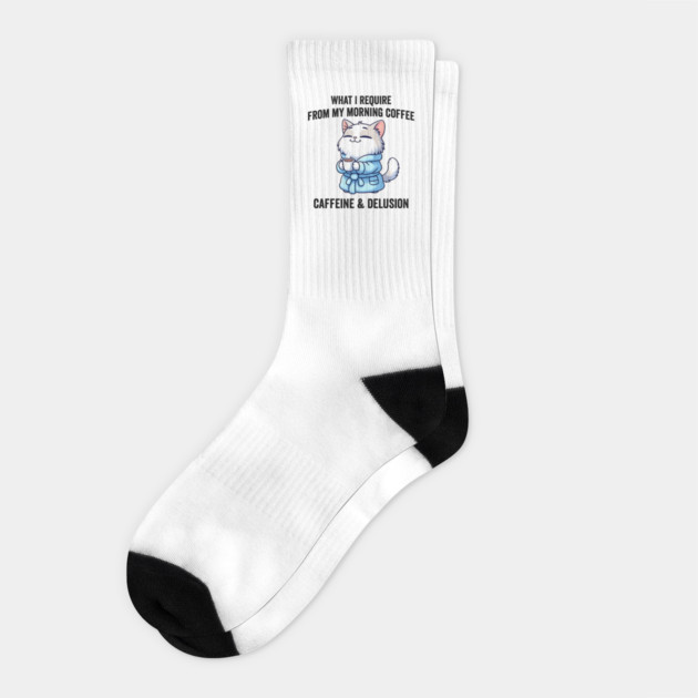 What I Require From My Morning Coffee Sarcastic Cat Socks by Luxinda