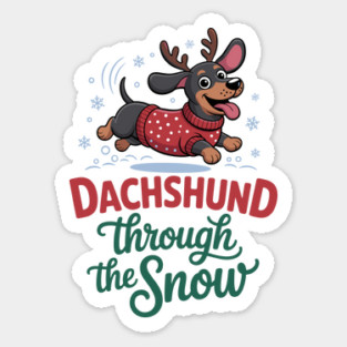 Funny Dachshund Through The Snow Christmas Sticker