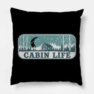 Cabin Life Night Forest Sign Vintage Cabin Badge Pillow