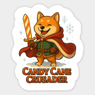 Candy Cane Crusader Shiba Inu Christmas Tee – Cute Holiday Warrior Dog Shirt – Festive RPG Aesthetic Gift Sticker