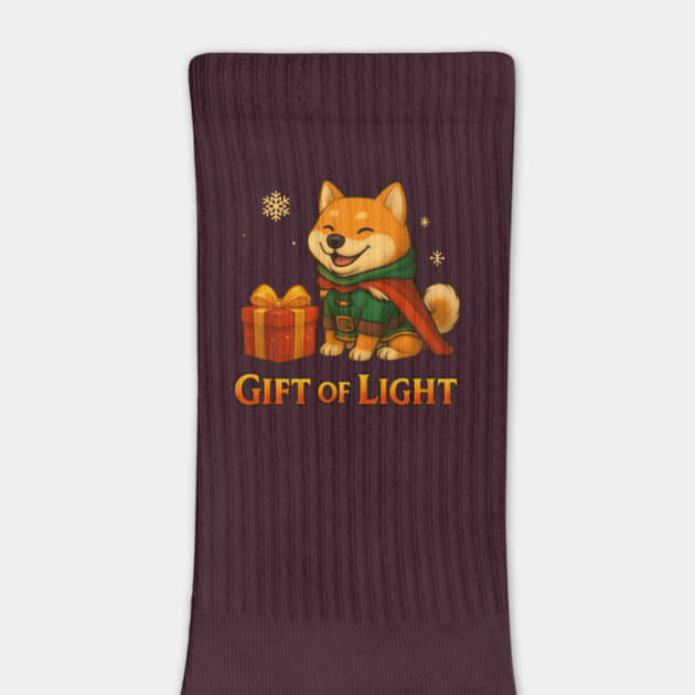 Gift of Light – Cute Shiba Adventurer Christmas Fantasy Design by Anne Lee