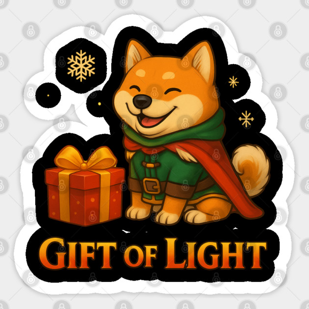 Gift of Light – Cute Shiba Adventurer Christmas Fantasy Design Sticker by Anne Lee