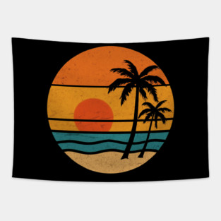 Summer Vacation Sunset Beach Palm Tree for Men and Women Tapestry