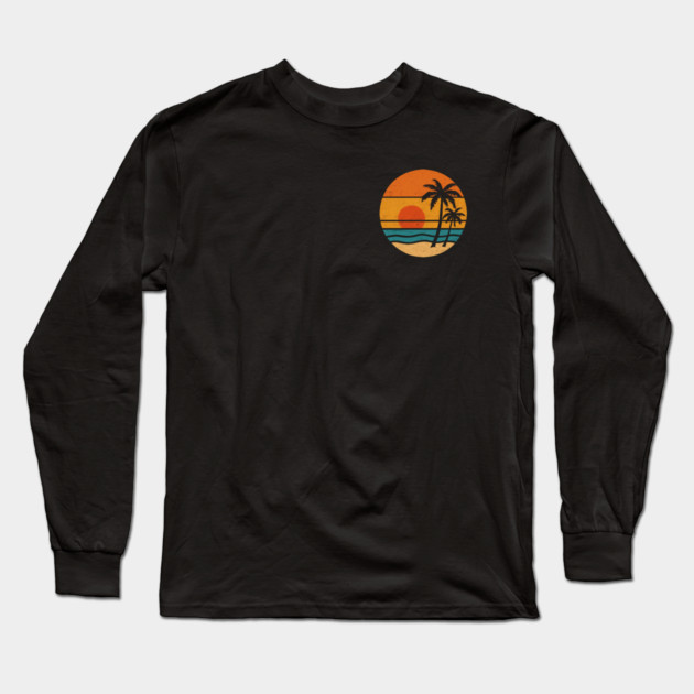 Summer Vacation Sunset Beach Palm Tree for Men and Women Long Sleeve T-Shirt by Pixel Threads 