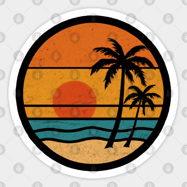 Summer Vacation Sunset Beach Palm Tree for Men and Women Sticker by Pixel Threads 