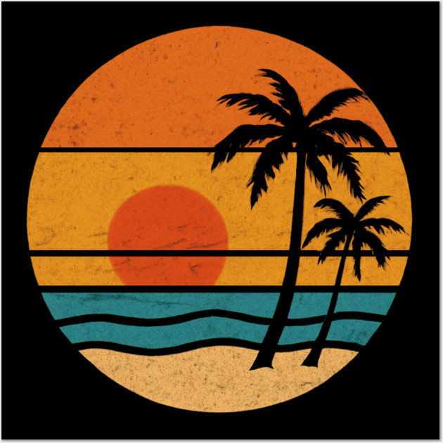 Summer Vacation Sunset Beach Palm Tree for Men and Women Wall Art by Pixel Threads 