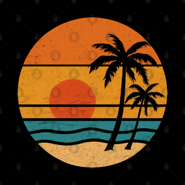 Summer Vacation Sunset Beach Palm Tree for Men and Women by Pixel Threads 