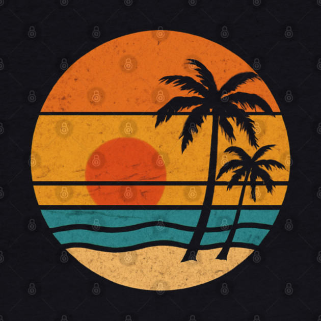 Summer Vacation Sunset Beach Palm Tree for Men and Women by Pixel Threads 