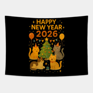 HAPPY NEW YEAR 2026, CAT NEW YEAR, CATMAS NEW YEAR Tapestry