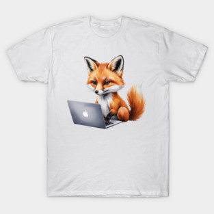 Cute Fox with Laptop – Study & Coding Art T-Shirt