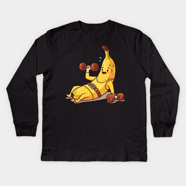 Sweaty Banana Gym Kids Long Sleeve T-Shirt by enrynz
