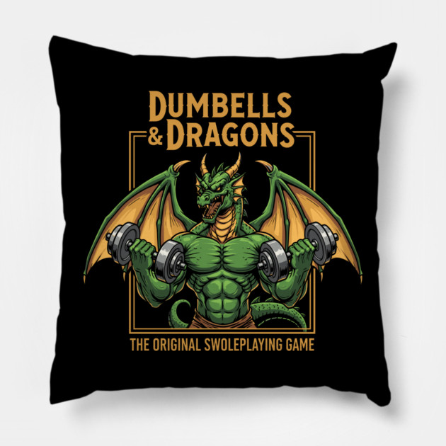 Dumbells and Dragons Pillow by enrynz
