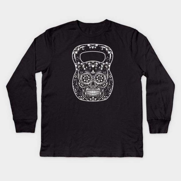 Sugar Skull Fitness Kettlebell Kids Long Sleeve T-Shirt by enrynz