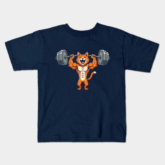 Purrfect Gym Cat Kids T-Shirt by enrynz