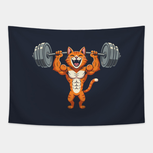 Purrfect Gym Cat Tapestry by enrynz