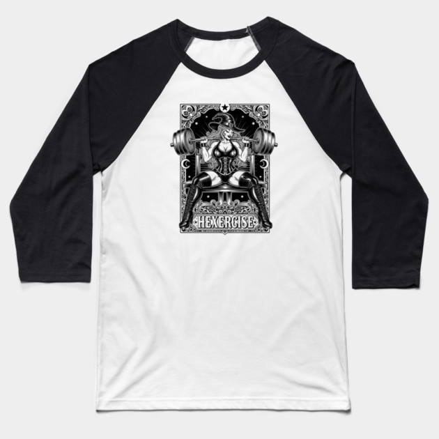 Hexercise Witch Fitness Baseball T-Shirt by enrynz