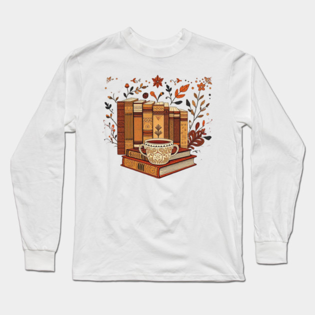 Vintage Books & Espresso Vibes Long Sleeve T-Shirt by SR8891