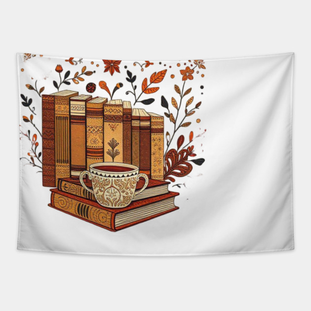 Vintage Books & Espresso Vibes Tapestry by SR8891
