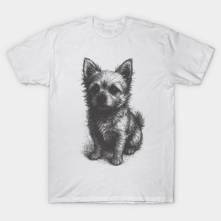 Realistic Graphite Pencil Sketch of a Pomeranian Terrier – Hand-Drawn Dog Art T-Shirt