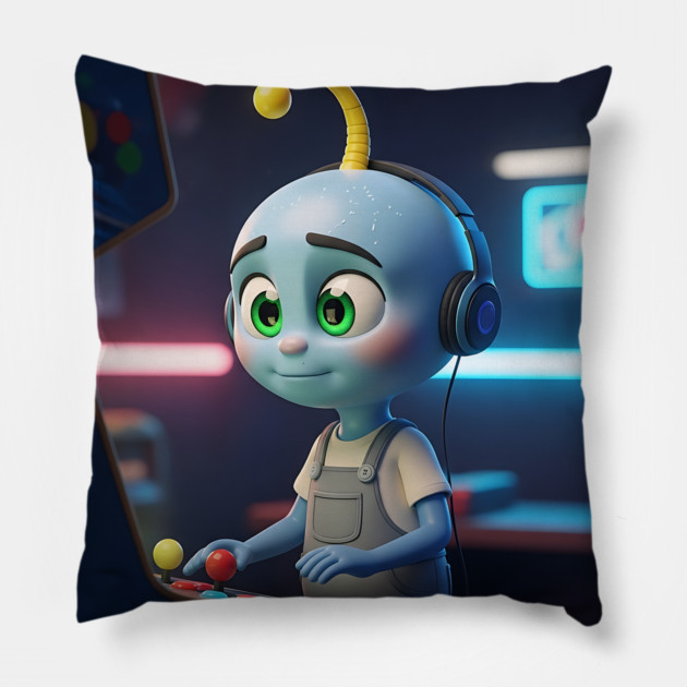 Tiko Blue - Retro Gamer Pillow by Marco Pinhal