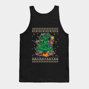 Funny Raccoons Ugly Christmas Sweater Pixel Art Tank Top
