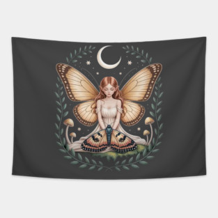 Fairy core Luna Moth Goth Butterfly Moon Fairycore Tapestry