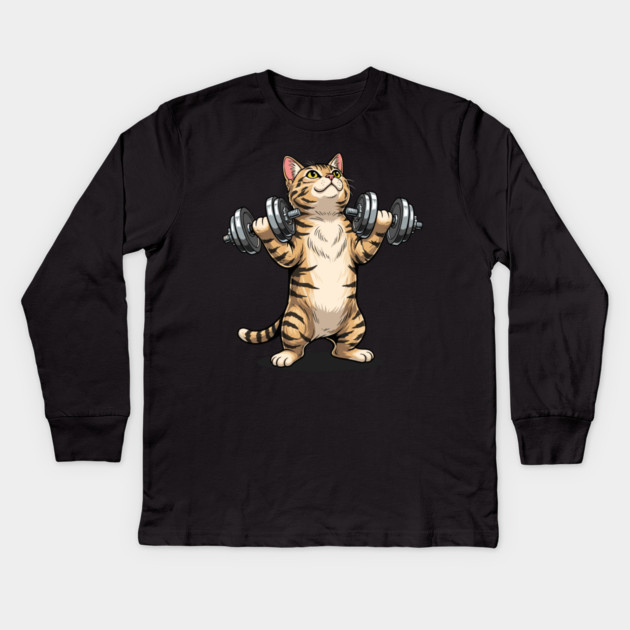 Purrfectly Fit Cat Gym Kids Long Sleeve T-Shirt by enrynz
