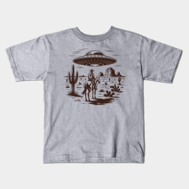 Close Encounters of the Cowboy Kind Kids T-Shirt by Cosmo Gazoo