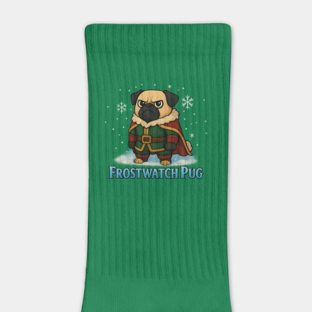 Frostwatch Pug – Fantasy Winter Dog Adventurer Christmas Design by Anne Lee