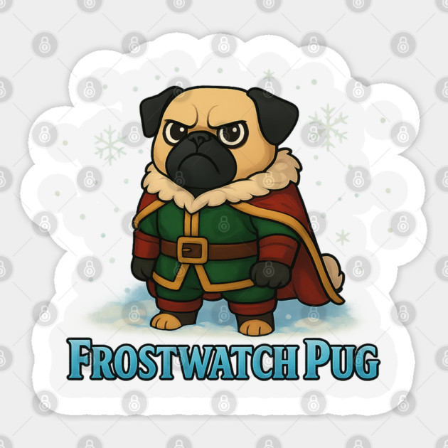 Frostwatch Pug – Fantasy Winter Dog Adventurer Christmas Design Sticker by Anne Lee