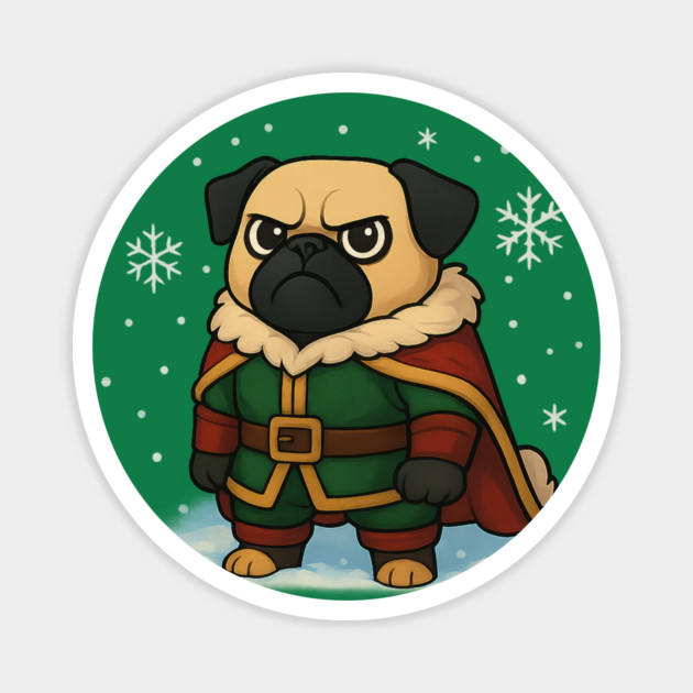 Frostwatch Pug – Fantasy Winter Dog Adventurer Christmas Design Magnet by Anne Lee