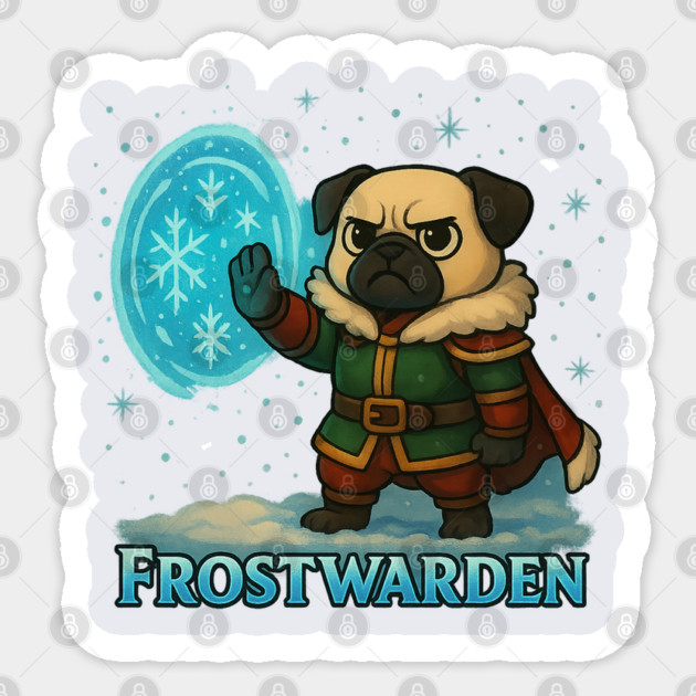 Frostwarden – Fantasy Pug Mage Winter Christmas Design Sticker by Anne Lee