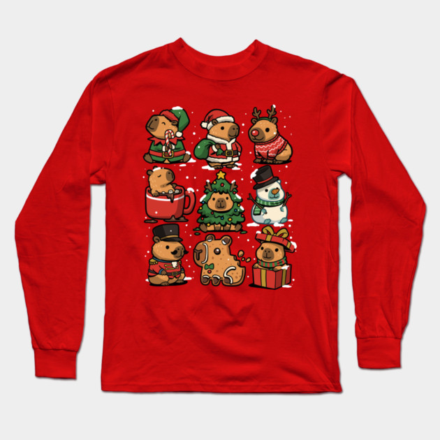 Christmas Capybaras Long Sleeve T-Shirt by GoshWow®