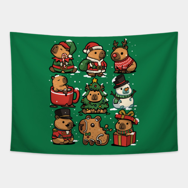 Christmas Capybaras Tapestry by GoshWow®