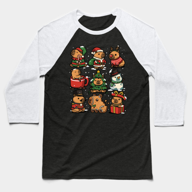 Christmas Capybaras Baseball T-Shirt by GoshWow®